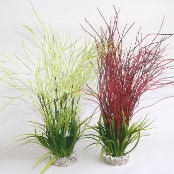 Kunststoffpflanze Gras Hair grass rot 39 cm hoch mit Kies Sockel